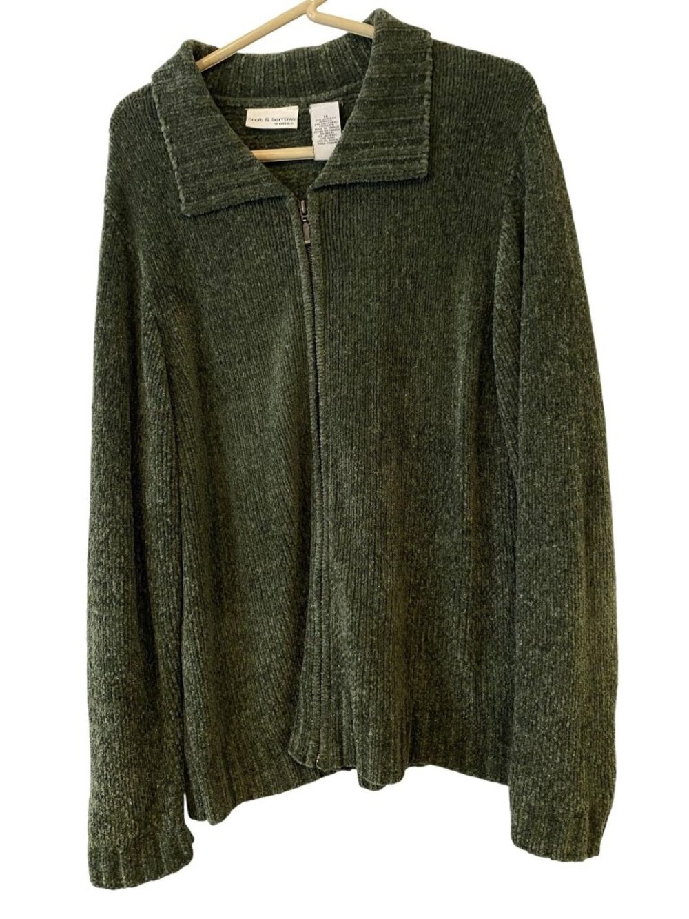 Croft & Barrow Woman 1X Dark Green Chenille Full Zip Cardigan Sweater Collared